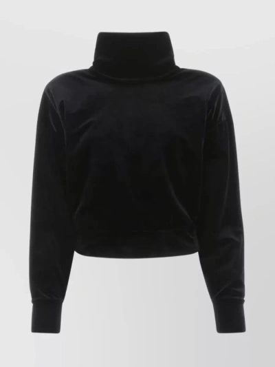 Saint Laurent Textured Velvet Turtleneck Crop In Black