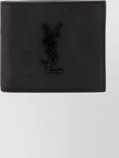 Saint Laurent Textured Wrinkled Bi-fold Wallet In Black