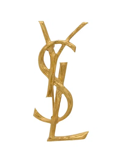 Saint Laurent Textured-finish Brooch In Gold