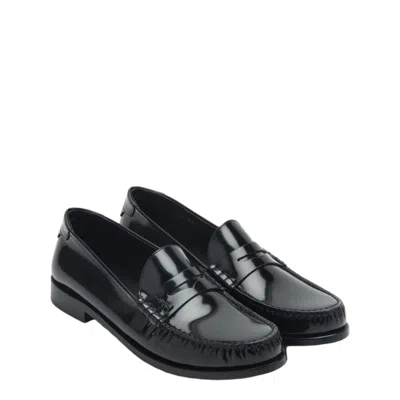 Saint Laurent Anthony Embellished Leather Penny Loafers In Black