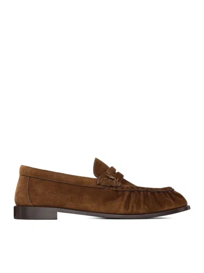 Saint Laurent Le Loafer Supple Suede Moccasins In Brown