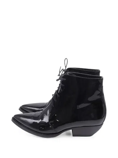 Pre-owned Saint Laurent Theo Lace-up Ankle Boots In Black