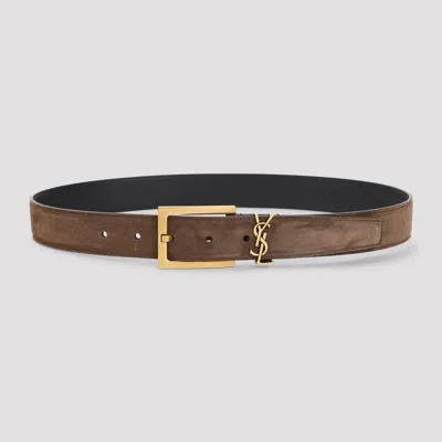 Saint Laurent Theurent Mini Suede Belt In Brown