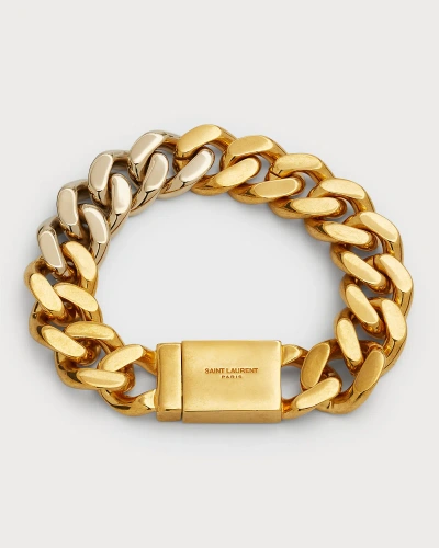 Saint Laurent Thick Curb Chain Bracelet In Gold Multi