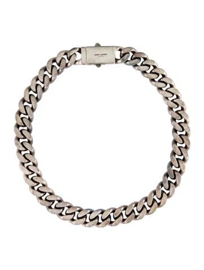 Pre-owned Saint Laurent Thick Curb Chain Necklace, 18" In Multi