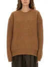 Saint Laurent Cozy Knit Pullover Crew Neck In Brown