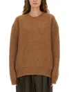 Saint Laurent Cozy Knit Pullover Crew Neck In Brown