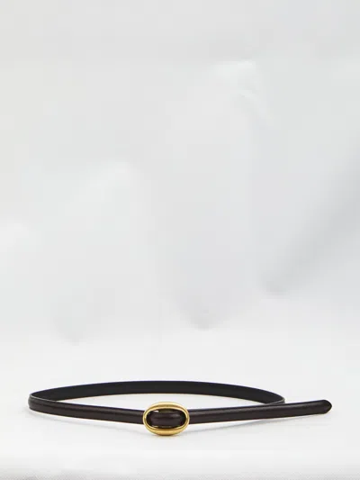 Saint Laurent Thin Belt With Oval Buckle In Black