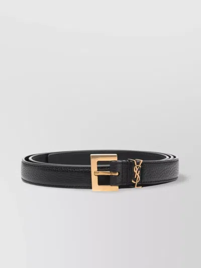 SAINT LAURENT THIN BELT WITH SQUARE BUCKLE AND TEXTURED FINISH