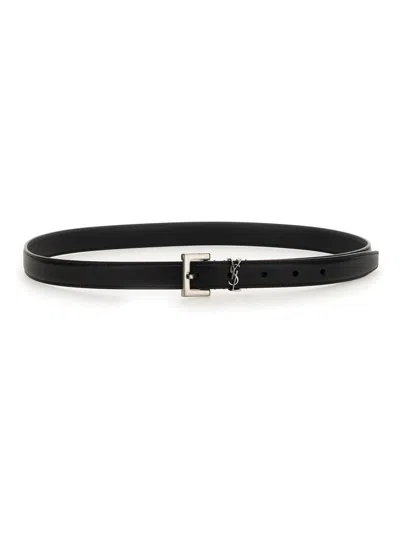 Saint Laurent Thin "cassandras" Belt In Black