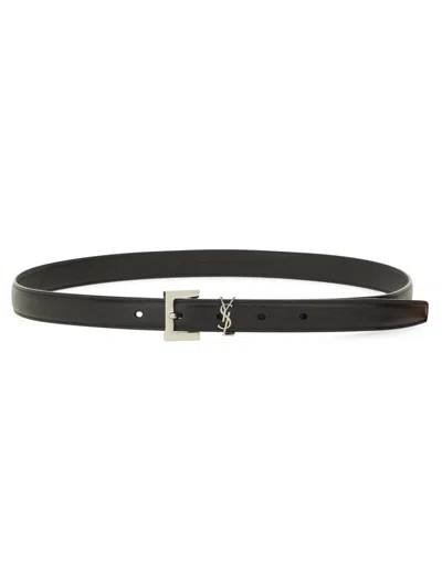 Saint Laurent Thin "cassandras" Belt In Black