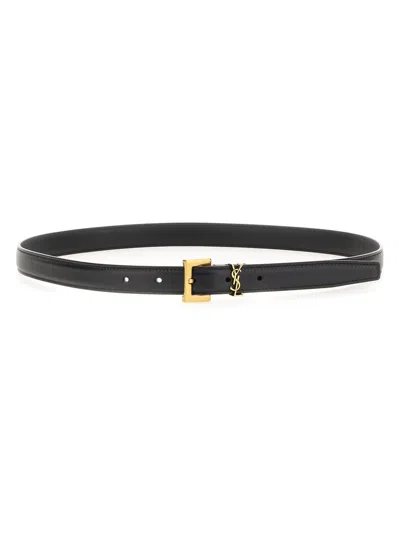 Saint Laurent Thin "cassandras" Belt In Black