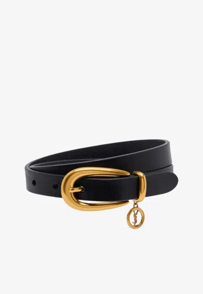 Saint Laurent Thin Cassandre Belt In Leather In Black