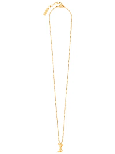 Saint Laurent Thin Chain Necklace With Double Braided Cassandre Ring Pendant In Gold