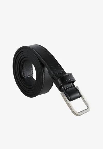 Saint Laurent Thin Leather Belt With Engraved Buckle In Black