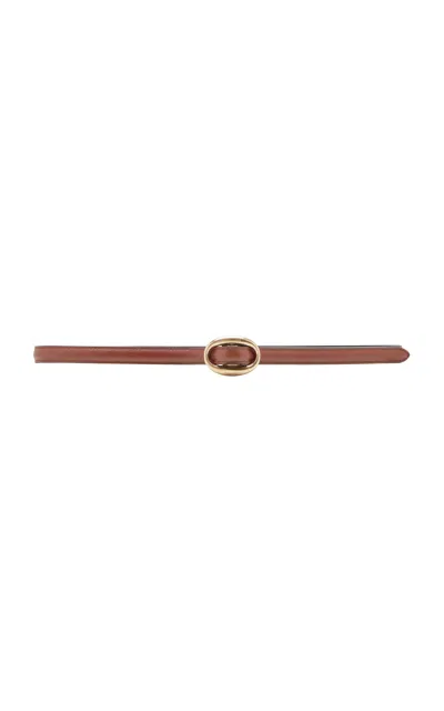 Saint Laurent Thin Reversible Leather Belt In Brown