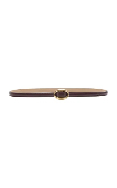 Saint Laurent Thin Reversible Leather Belt In Brown