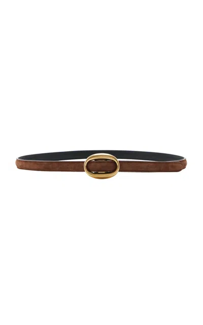 Saint Laurent Thin Suede Belt In Brown