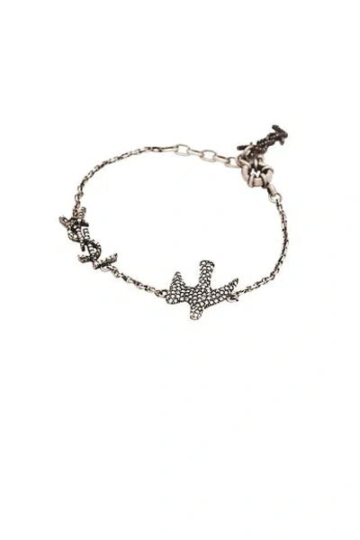 Saint Laurent Thin Ysl & Dove Bracelet In Silver