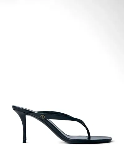 Saint Laurent Thong Strap Heeled Mules In Black