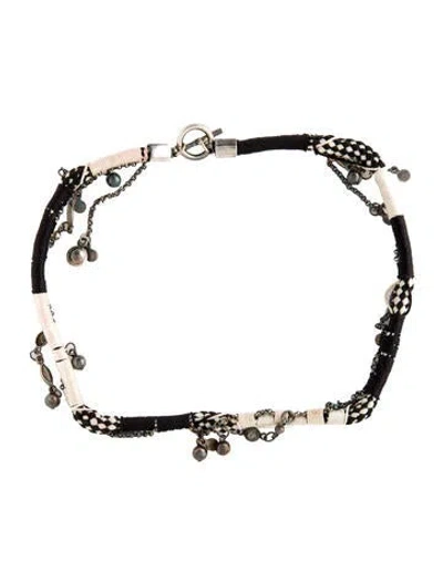 Pre-owned Saint Laurent Thread Braided Tribal Charms Choker Necklace, 15" In Black/white