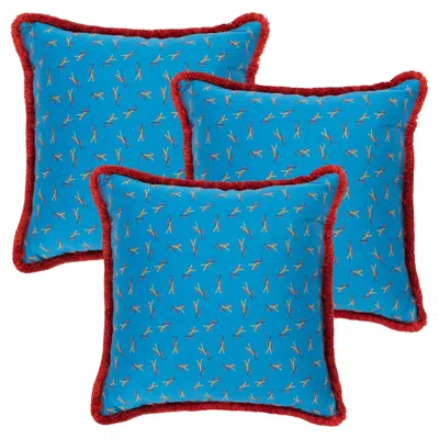 Pre-owned Saint Laurent Three Handmade Pillows With Ysl Logo Print, Fabric From 1980s In Blue