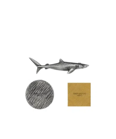 Saint Laurent Three-piece Pin Selection In Gray