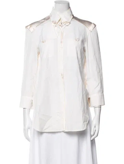 Pre-owned Saint Laurent Three-quarter Sleeve Button-up Top In White