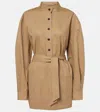Saint Laurent Belted Long Sleeve Top In Beige