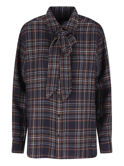 SAINT LAURENT TIE-FASTENING CHECKED SHIRT