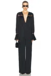 Saint Laurent Tie Front Long Jumpsuit In Noir
