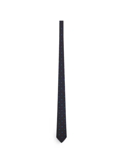 Saint Laurent Navy Blue Jacquard Pattern Tie In Multi