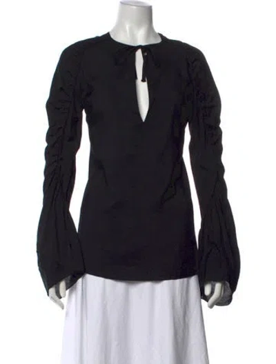 Pre-owned Saint Laurent Tie Neck Long Sleeve Blouse In Black