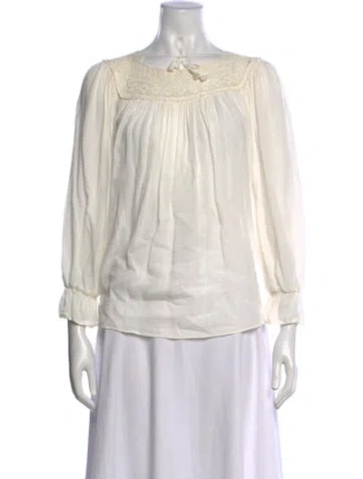 Pre-owned Saint Laurent Tie Neck Long Sleeve Blouse In Neutrals
