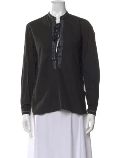 Pre-owned Saint Laurent Tie Neck Long Sleeve Top In Black