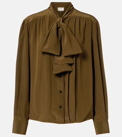 Saint Laurent Tie-neck Silk Crêpe De Chine Blouse In Green