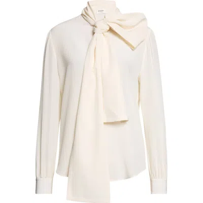 Saint Laurent Tie Neck Silk Crêpe De Chine Button-up Shirt In White