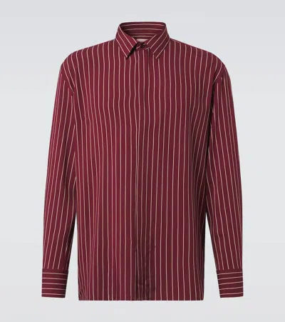 Saint Laurent Tie-neck Striped Shirt In Burgundy