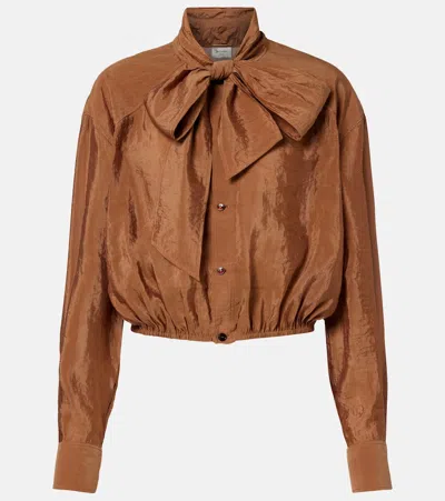 Saint Laurent Tie-neck Taffeta Blouse In Brown