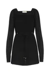 Saint Laurent Tiewaist Mini Dress In Black