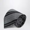Saint Laurent Silk Striped Tie In Black