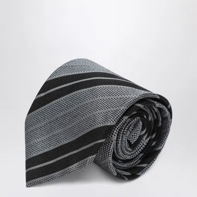 Saint Laurent Silk Striped Tie In Gray