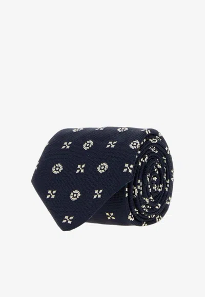 Saint Laurent Tie With Small Embroideries In Blue