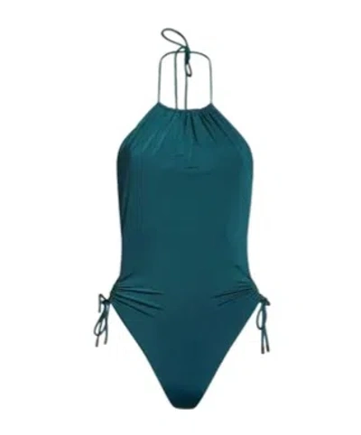 Saint Laurent Tie-back One-piece Swimsuit In Green