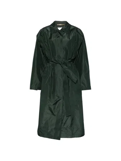 Saint Laurent Tie-belt Trench Coat In Green