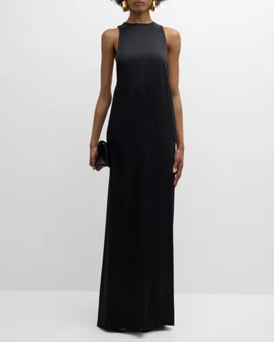 Saint Laurent Tied-back Sleeveless Column Gown In Black