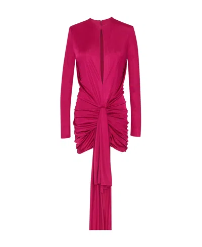 Saint Laurent Plunging Keyhole Knotted Mini Dress In Fuchsia