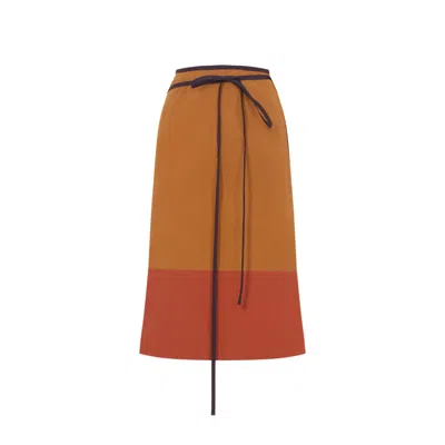 Saint Laurent Tie-detail Colour-block Skirt In Orange