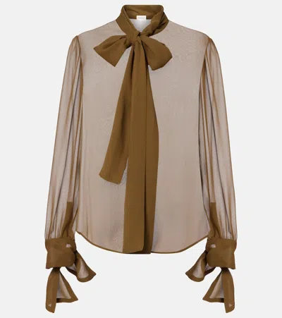 Saint Laurent Tie-neck Silk Blouse In Animal Print