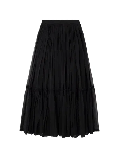 Saint Laurent Tiered Silk Maxi Skirt In Black